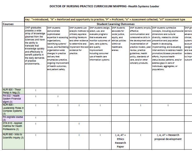 Screenclip of Curriculum Mapping Example from Nursing